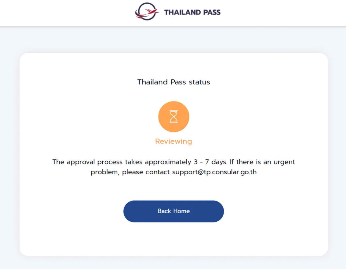 Thailand Pass Reviewing Status