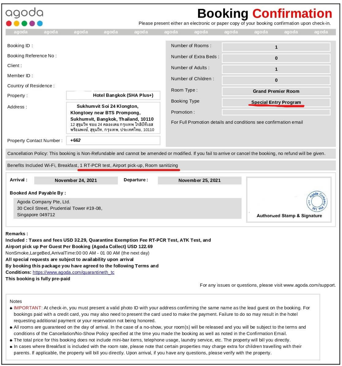 Hotel Confirmation Letter