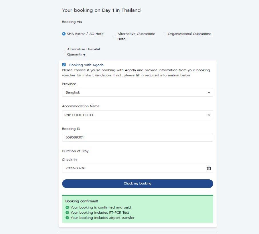 Thailand Pass Step 5A Agoda Reservation