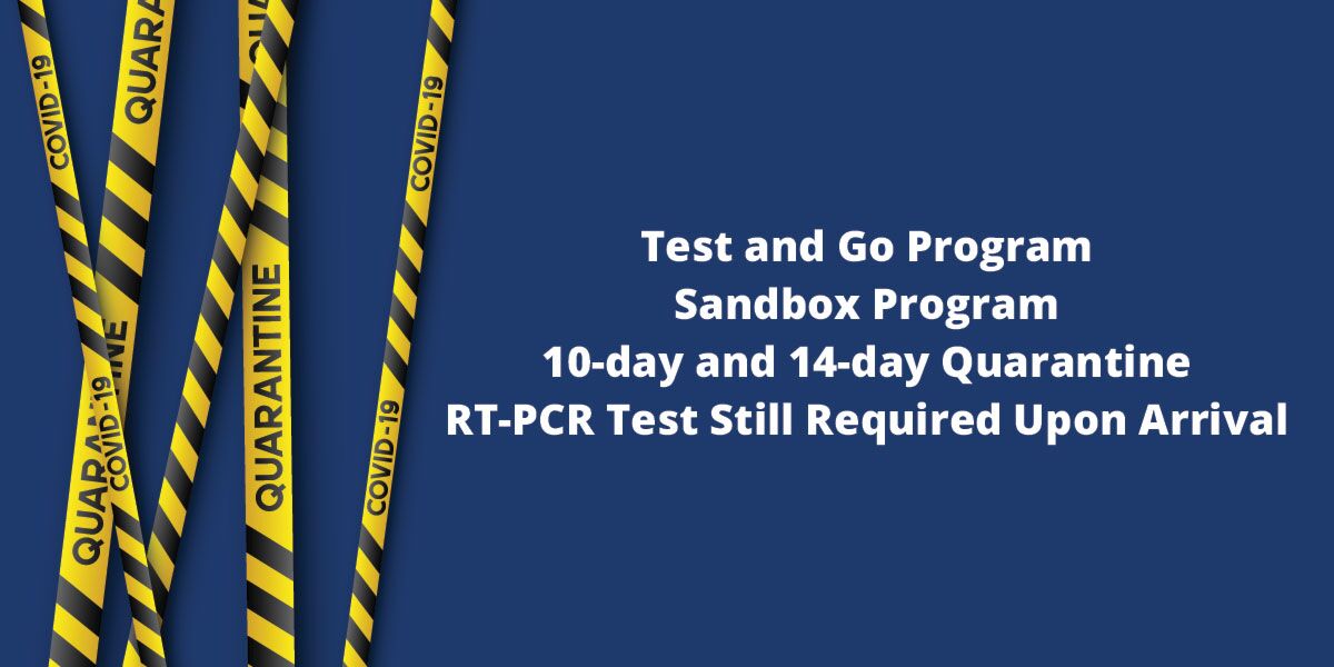 Test and Go Program; Sandbox Program; 10-day and 14-day Quarantine Programs; RT-PCR Test Still Required Upon Arrival