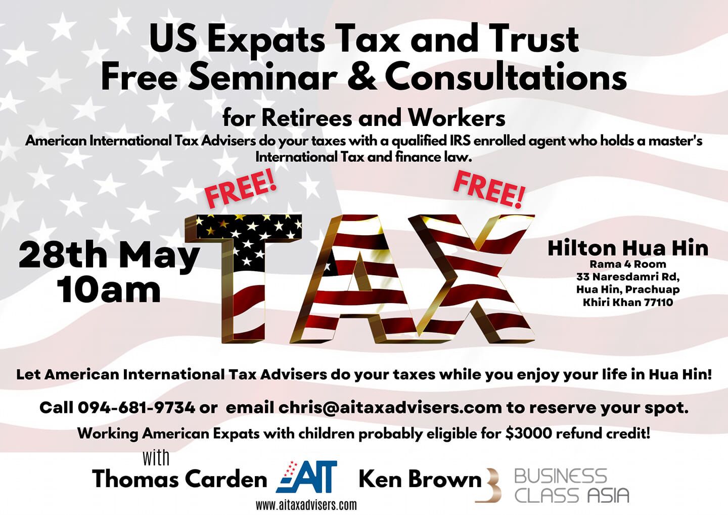 US Expats Tax and Trust Free Seminar and Consultations
